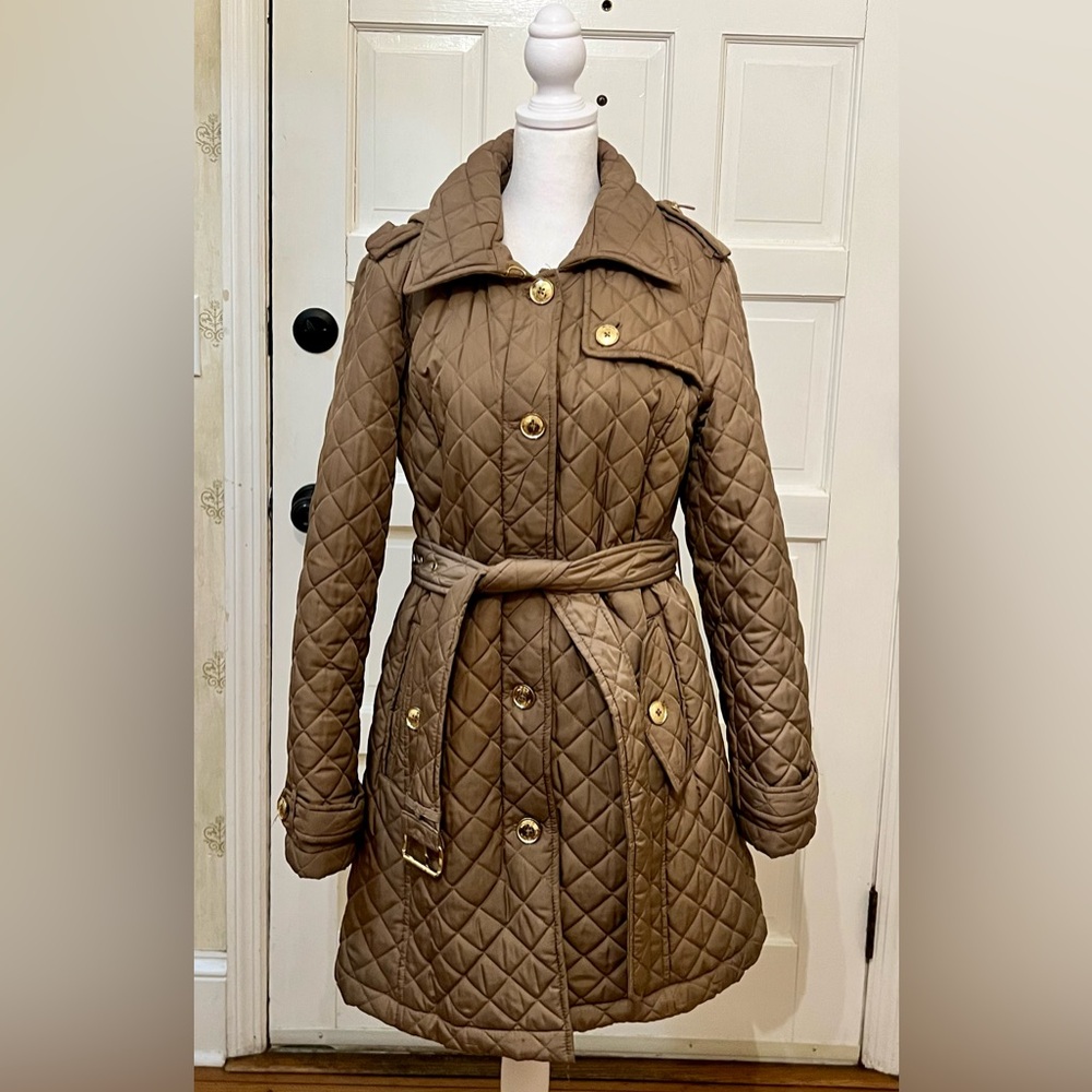 Michael Kors Quilted Tan Trench Coat